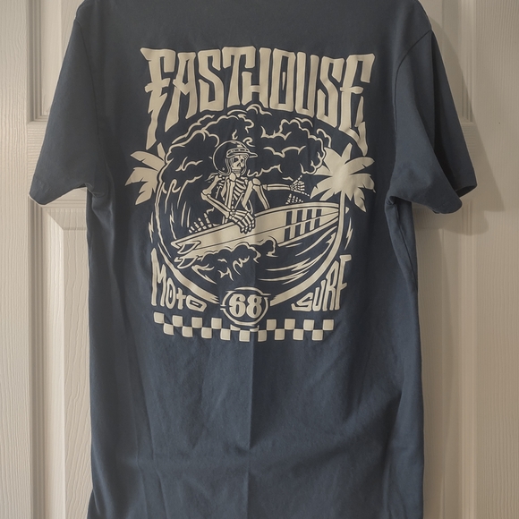Fasthouse Men's Casual Slate Blue Tee with Graphic Design Back - Picture 2 of 6